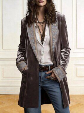 Dusty Purple Casual Women's Open Front Bohemian Style Long Sleeve Blazer Jacket